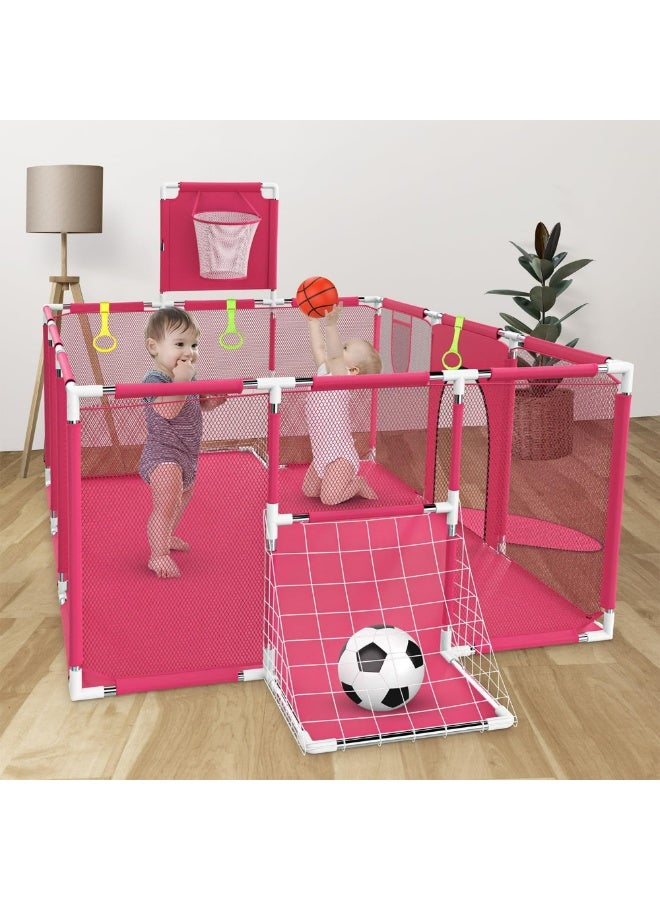 بيت كور ومحبس أطفال كبير (١٨٢×١٢٢ سم) مع شبكة كرة قدم وحلقة سلة - ساحة لعب آمنة للأطفال (المحبس فقط) - Image 2